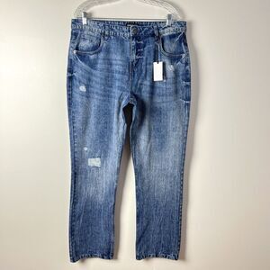 Crooks & Castles Jeans Mens 36/32 Blue Straight Leg Denim Distressed NEW